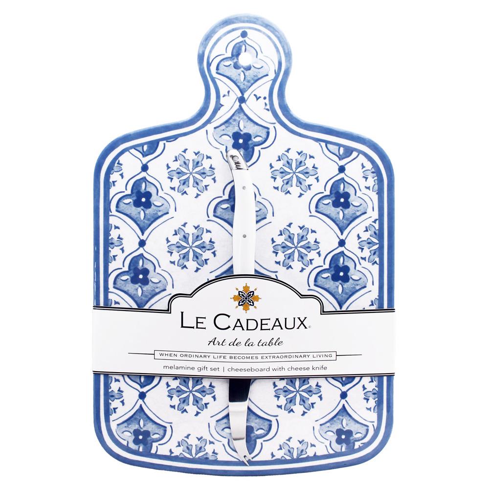 Moroccan Global White Melamine Blue Floral Cheeseboard Gift Set|