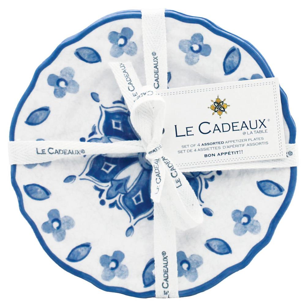 Moroccan Global White Melamine Blue Floral Appetizer Plate - Set of 4|
