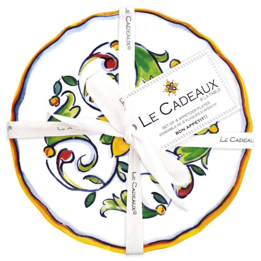 Capri French White Melamine Floral Appetizer Plate - Set of 4|