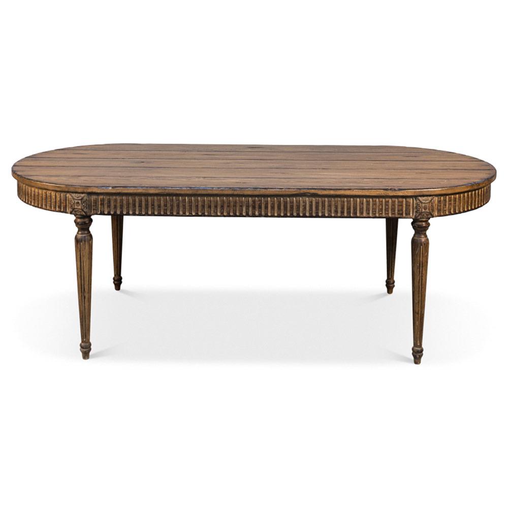 Clark French Country Brown Pine Wood Oval Dining Table - 89