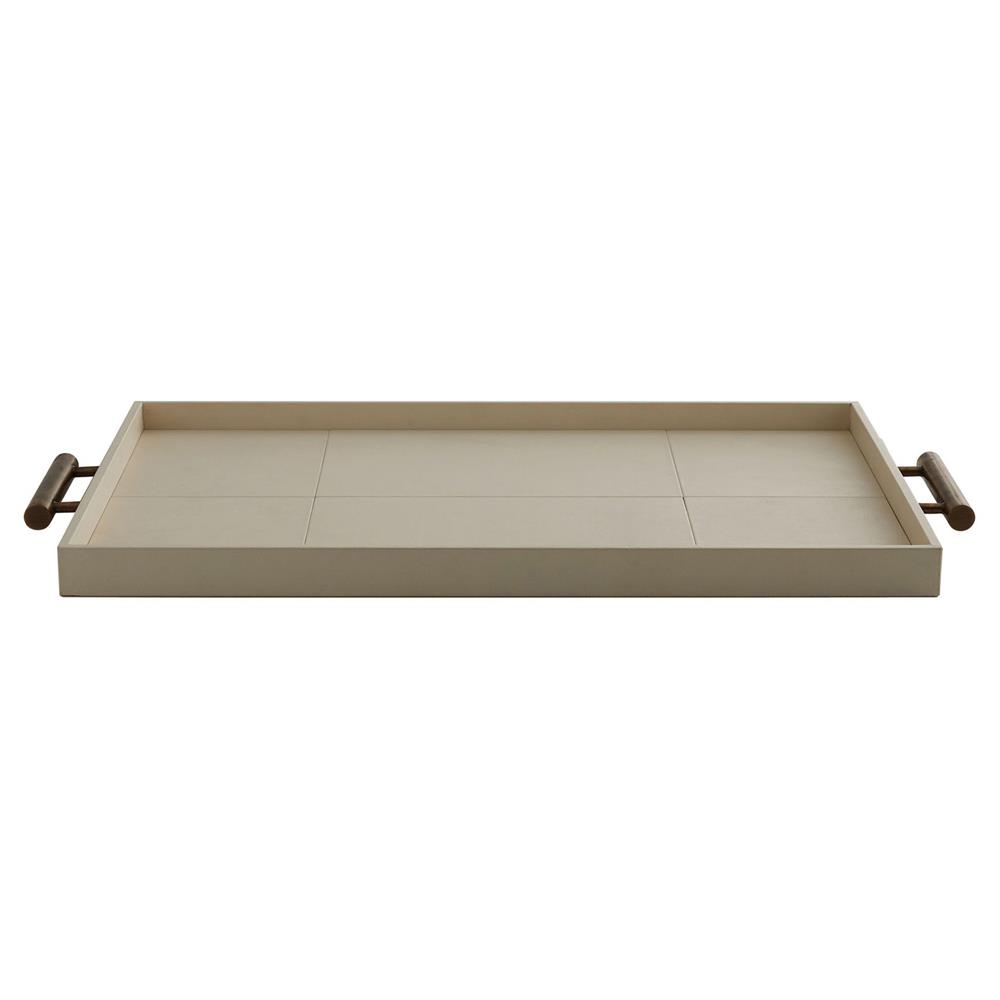 Maxwell Modern Classic Brass Handle Beige Leather Decorative Tray|