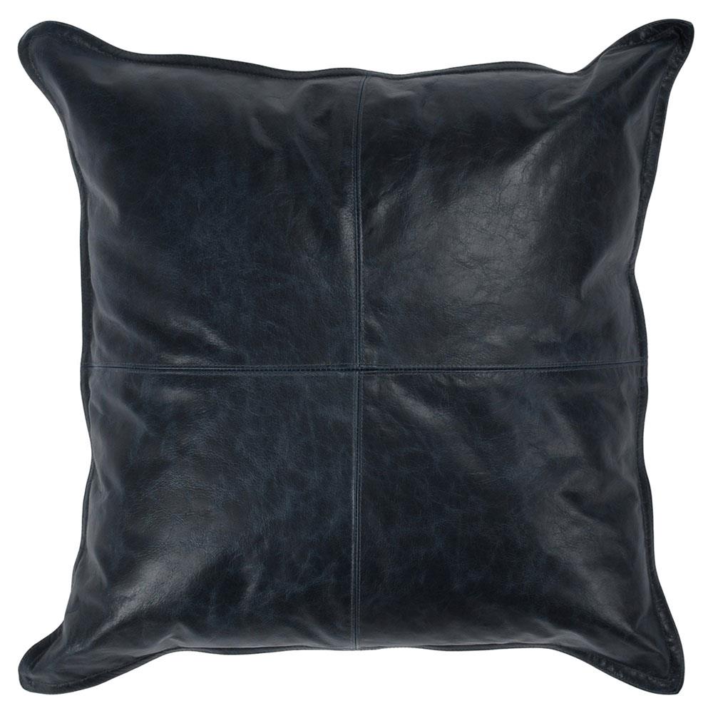 Selene Modern Classic Dark Blue Leather Throw Pillow - 22x22|