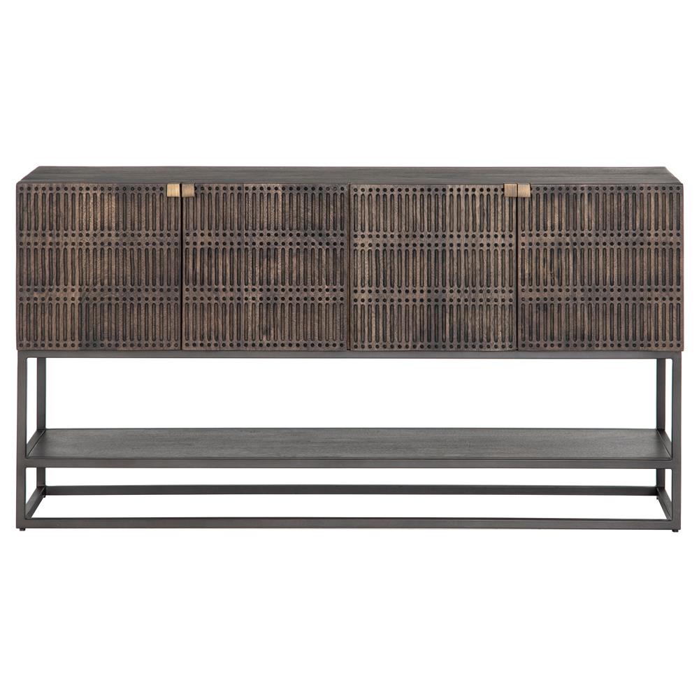 Madison Mid Century Brown Mango Wood Black Iron 4 Door Media Cabinet - 56"W|