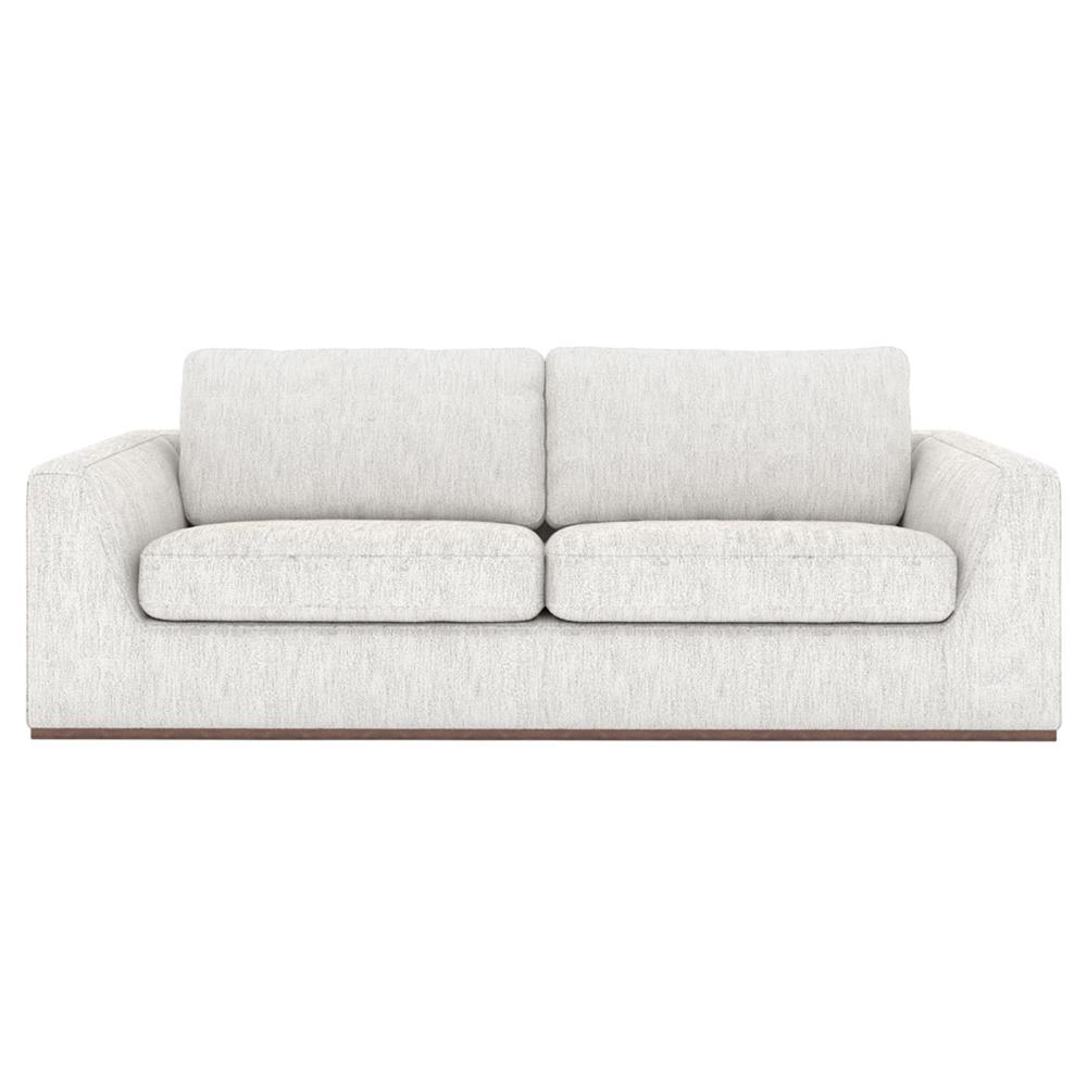 Stanley Modern Classic Off White Performance Brown Wood Sofa - 98"|