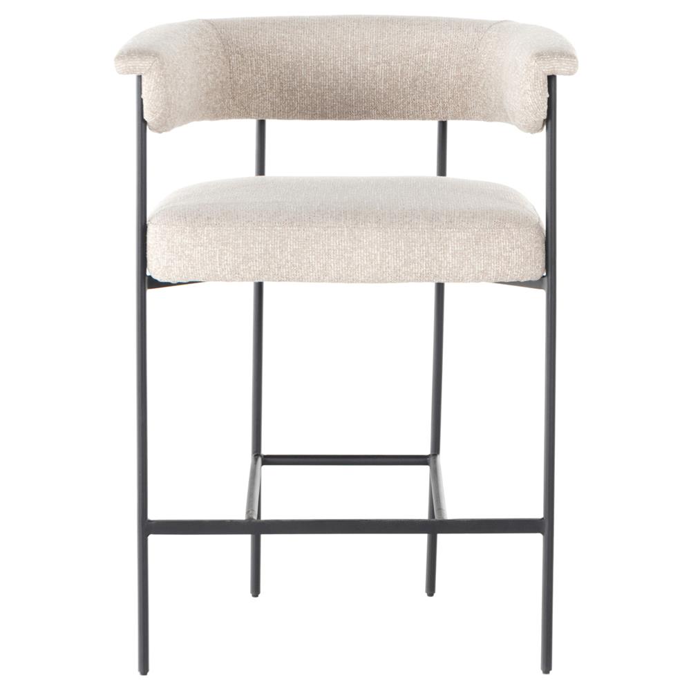 Penelope Industrial Off White Upholstered Matte Black Iron Barrel Counter Stool|