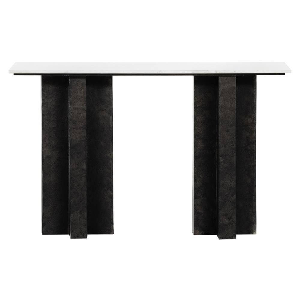 Hanne Mid Century Modern White Marble Black Aluminum Rectangular Console Table|