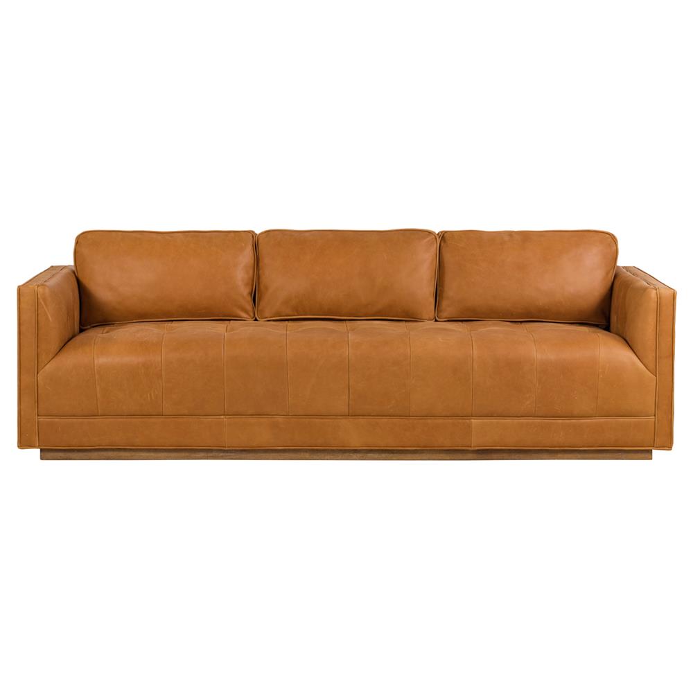 Celeste Rustic Lodge Palermo Cognac Leather Wood Base Tufted Seat Sofa - 90"W|