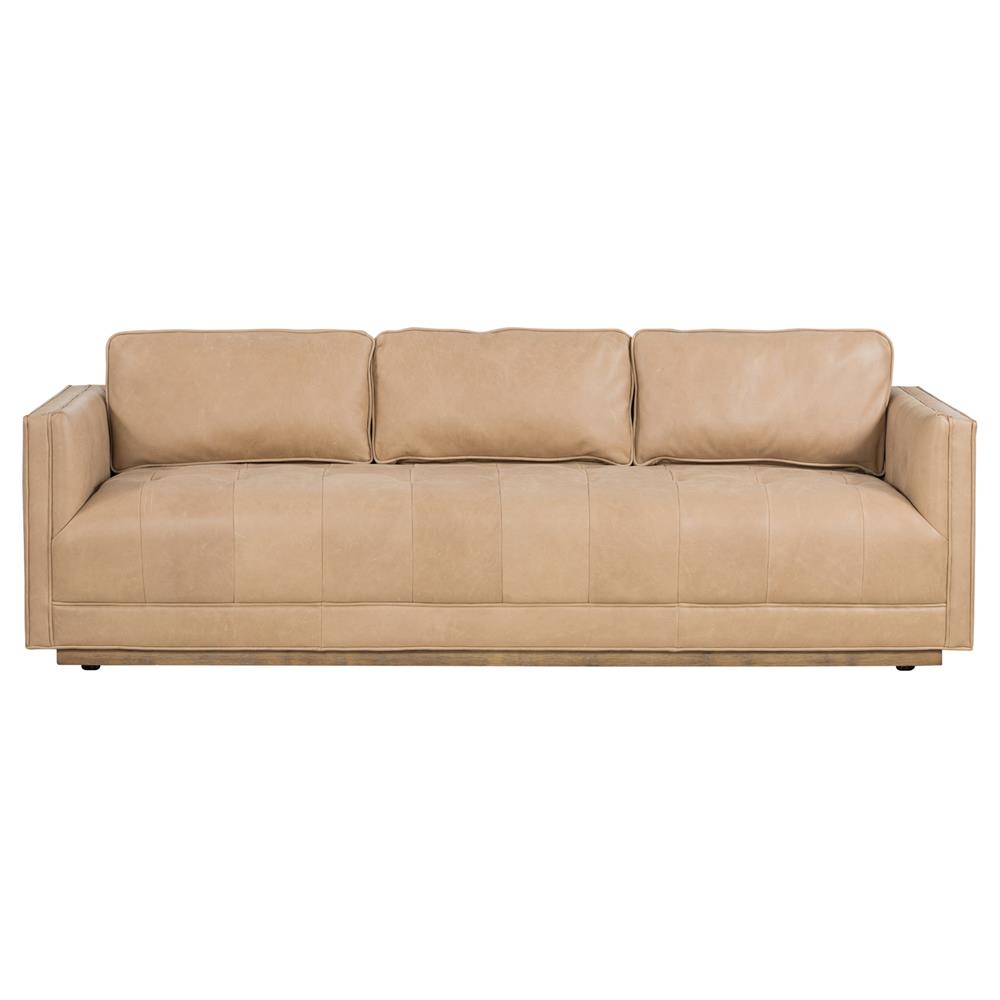 Celeste Rustic Lodge Beige Upholstered Leather Brown Wood Tufted Seat Sofa - 90"W|