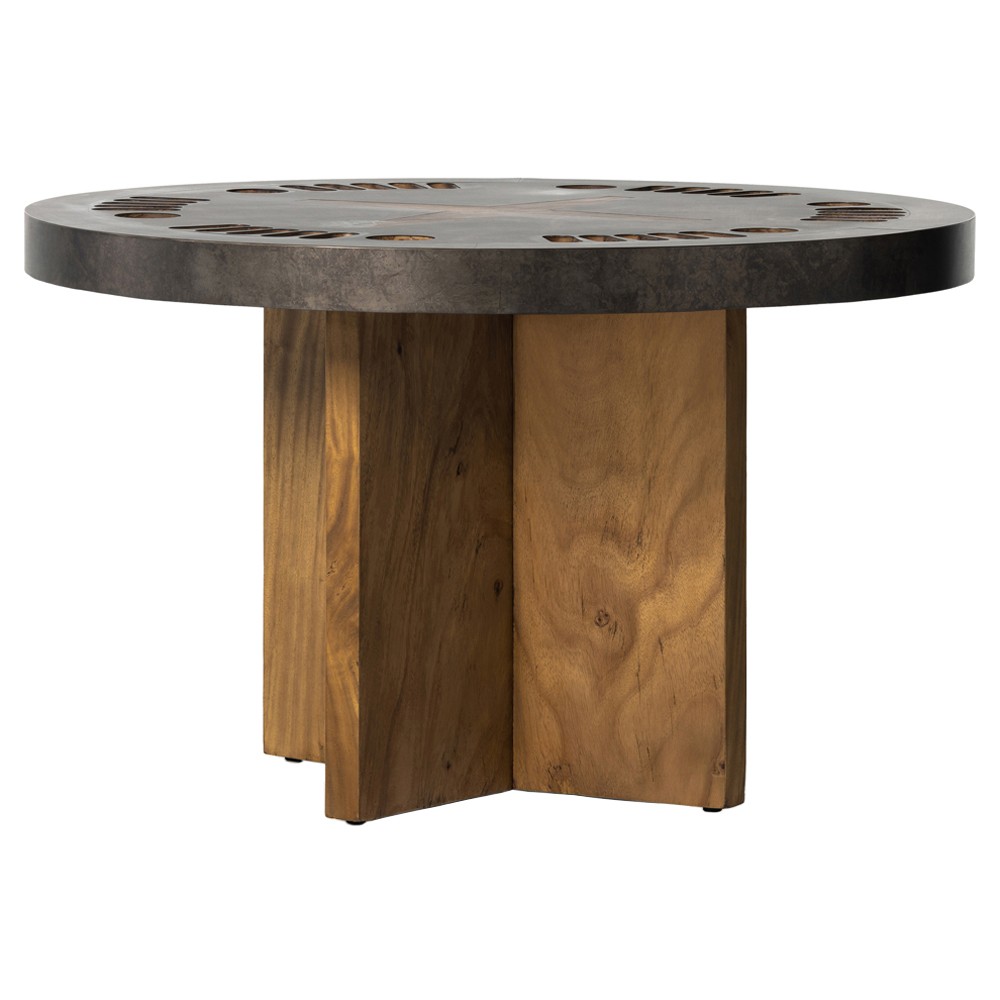 Mateu Rustic Lodge Natural Brown Wood Pedestal Round Poker