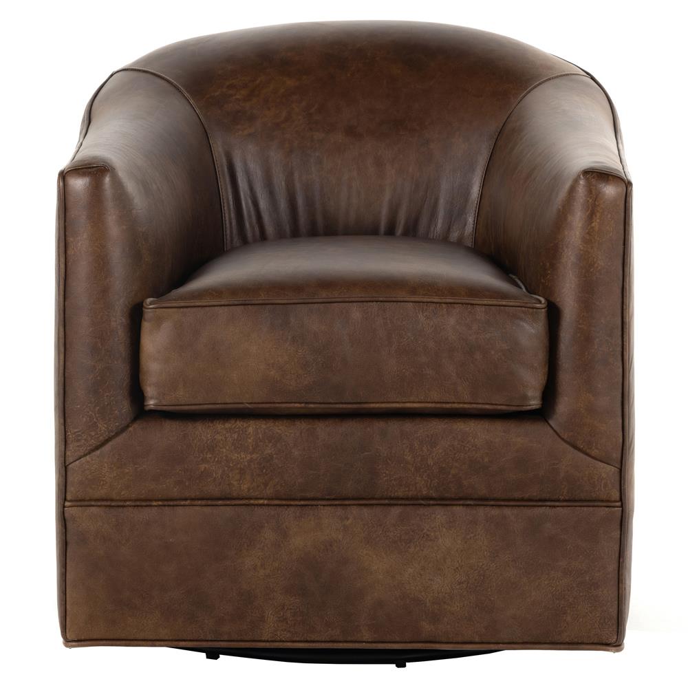 Nalini Rustic Lodge Dark Brown Upholstered Leather Swivel Barrel