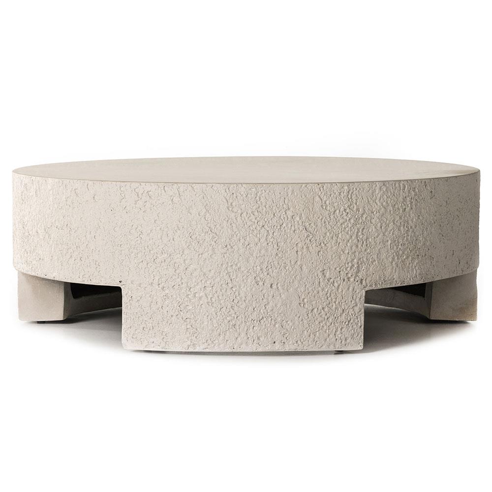 Kingston Industrial Loft White Textured Concrete Round Drum Outdoor Coffee Table|
