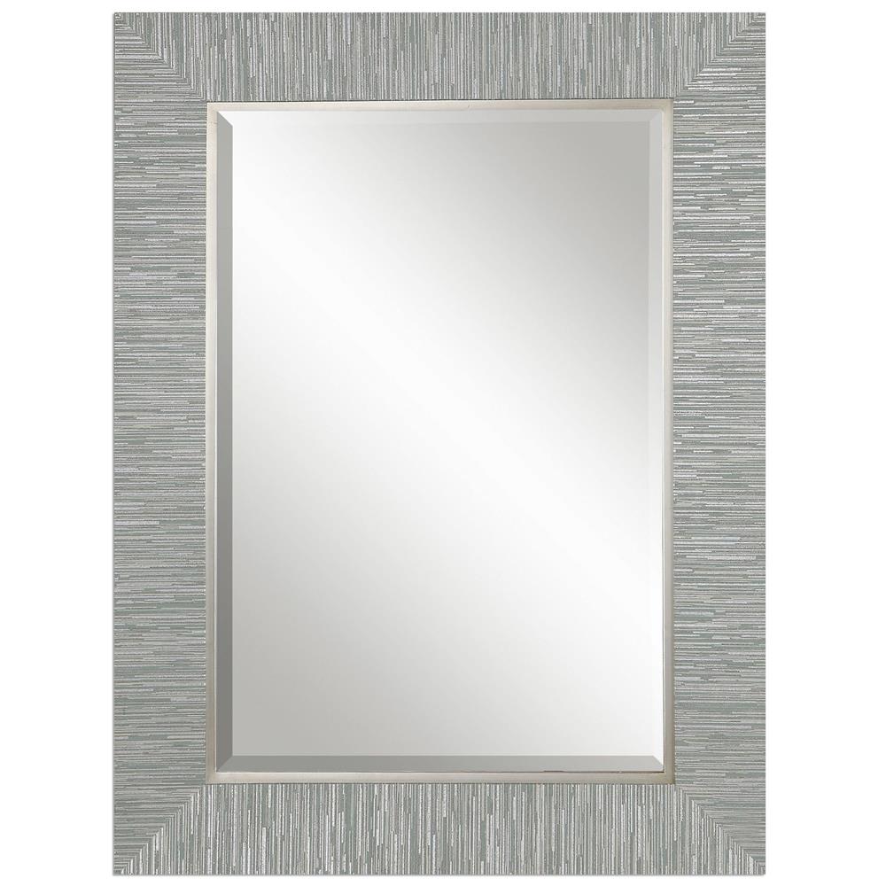 Landen Modern Classic Silver Stripe Beveled Wall Mirror|