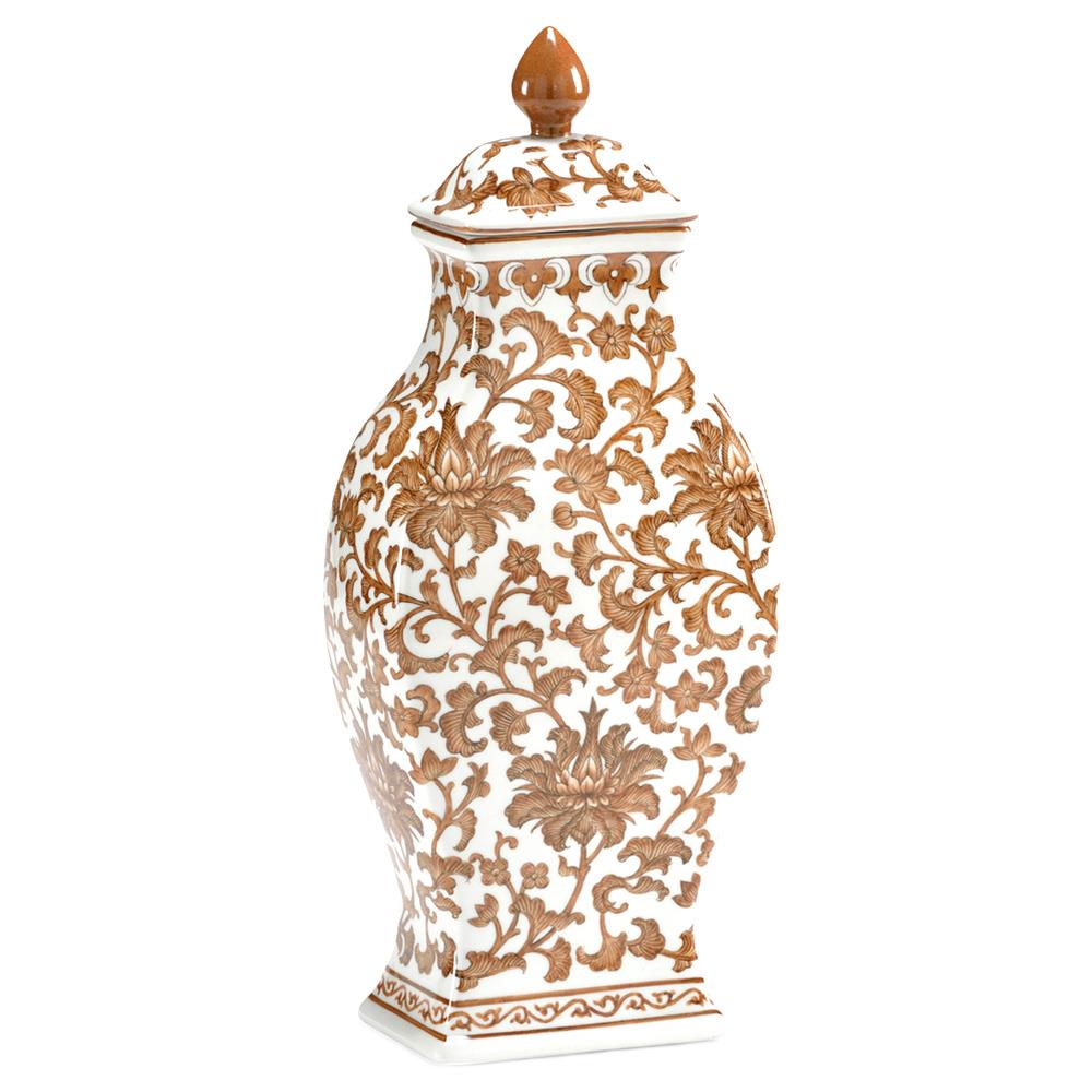 Ysabella French Country Brown Porcelain Covered Vase|