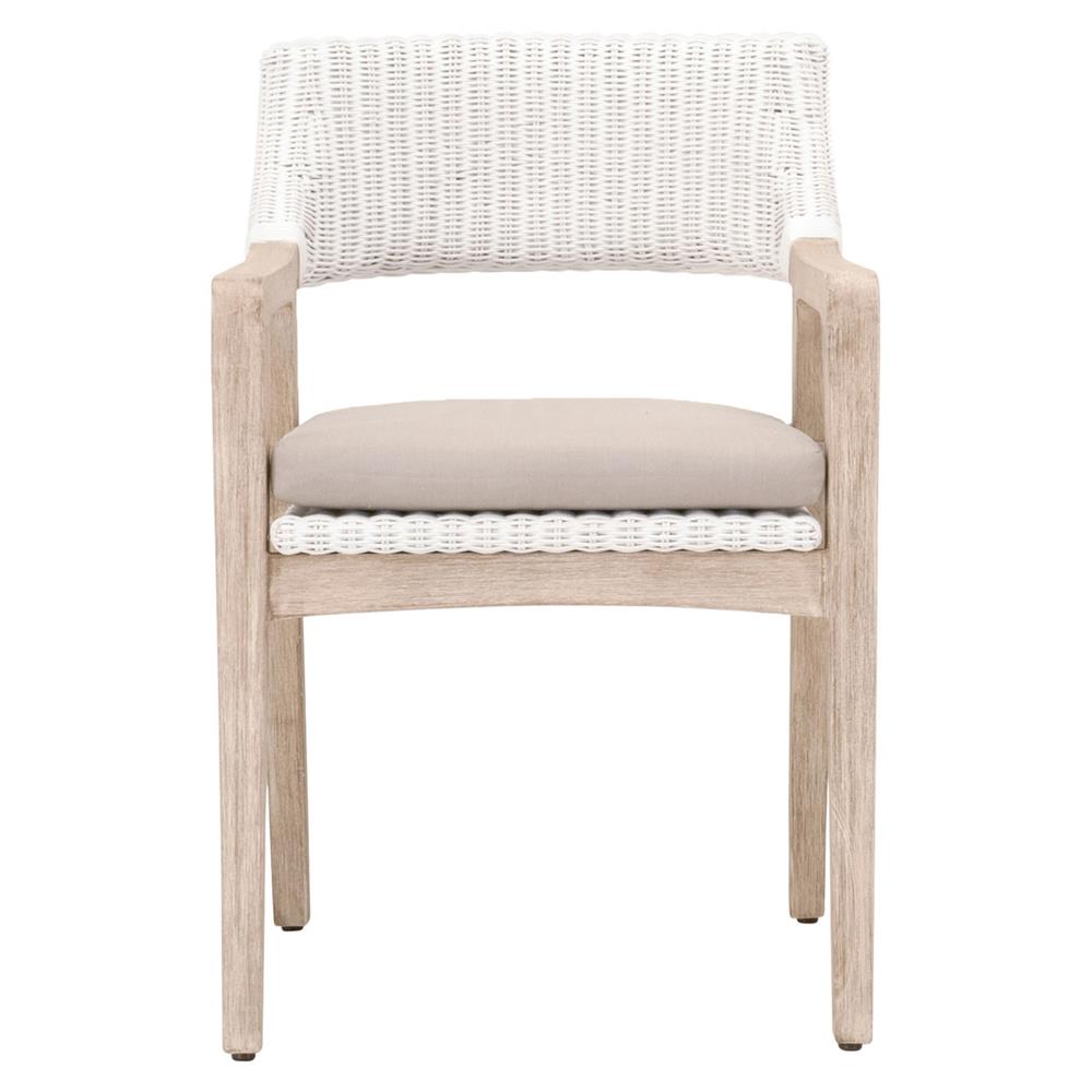 Lucile Coastal Beach Beige Cushion White Woven Rattan Grey Mahogany Dining Arm Chair|