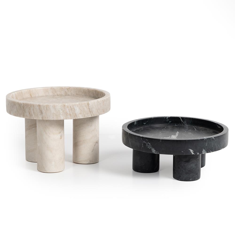 Keith Rustic Lodge Black and White Solid Marble Decorative Bowls - Set of 2|