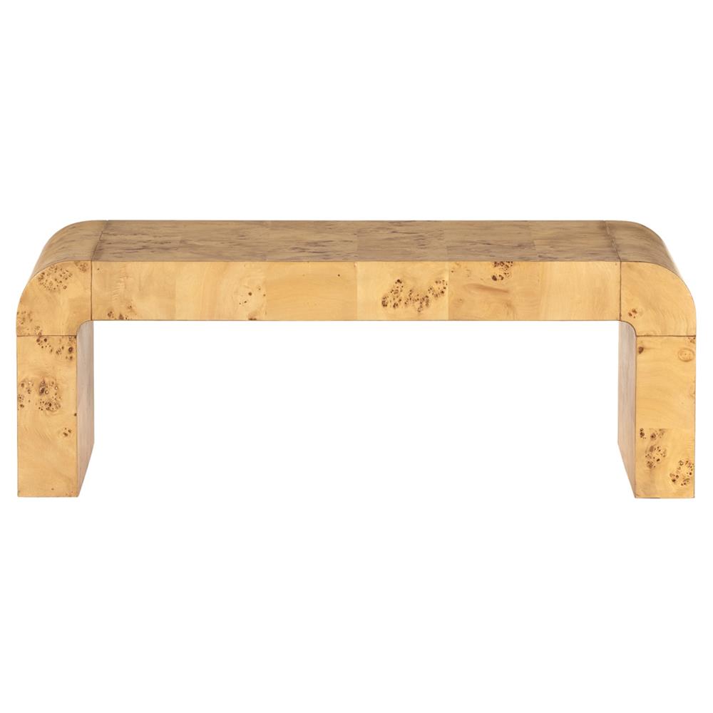 Cynthia Rustic Lodge Natural Burl Wood Curved Rectangular Coffee Table|