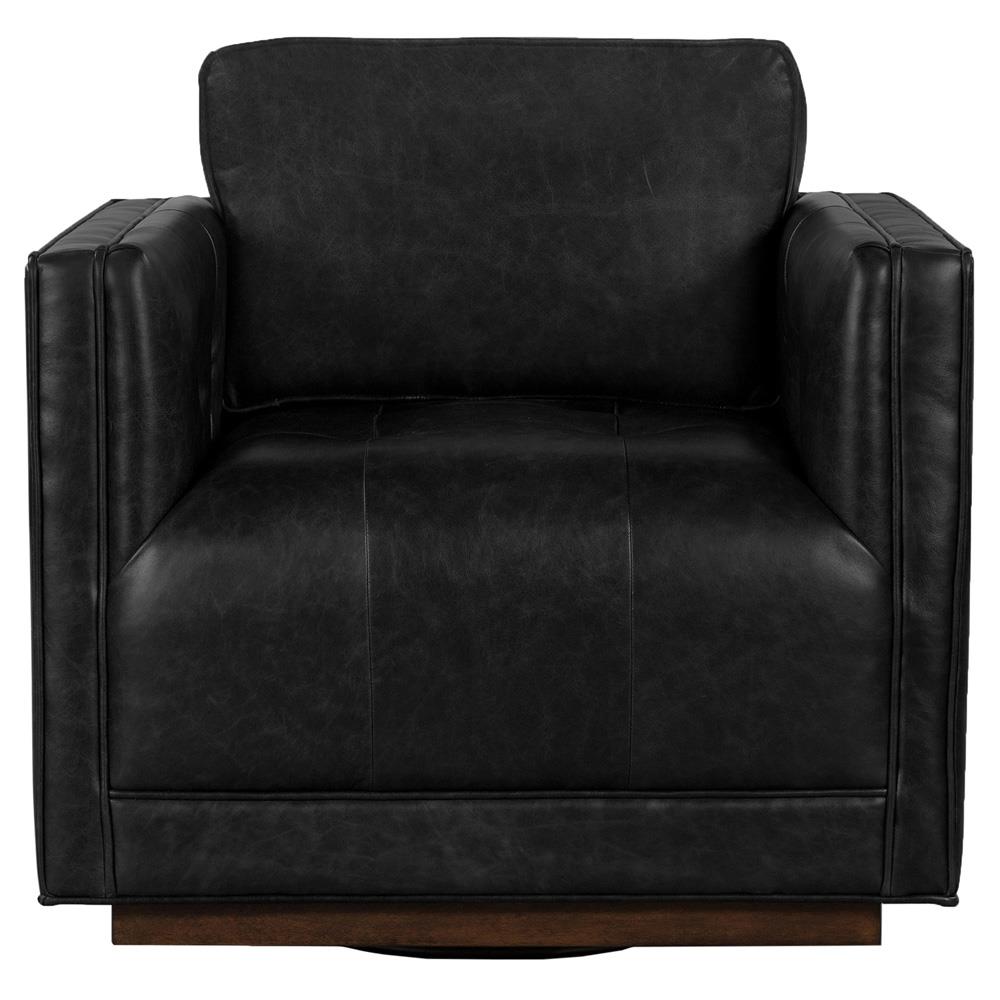 Celeste Rustic Lodge Black Upholstered Brown Wood Tufted Seat Swivel Arm Chair|