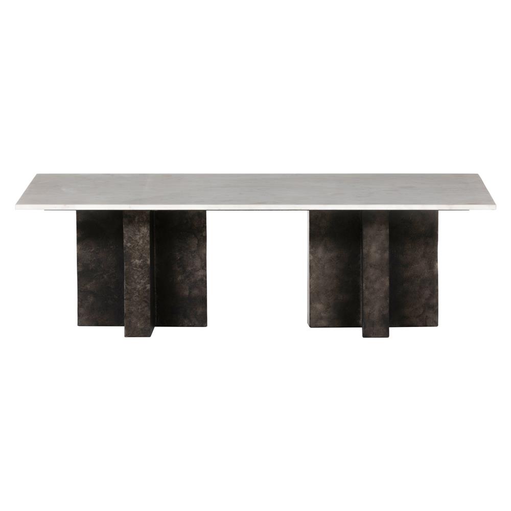 Hanne Mid Century White Marble Black Aluminum Base Rectangular Coffee Table|