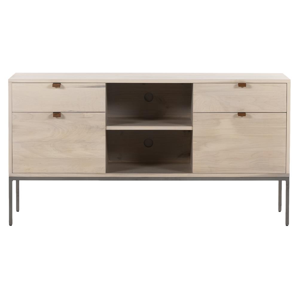 Theodore Industrial Loft Dove White Wood Grey Iron 4 Drawer Filing Credenza|