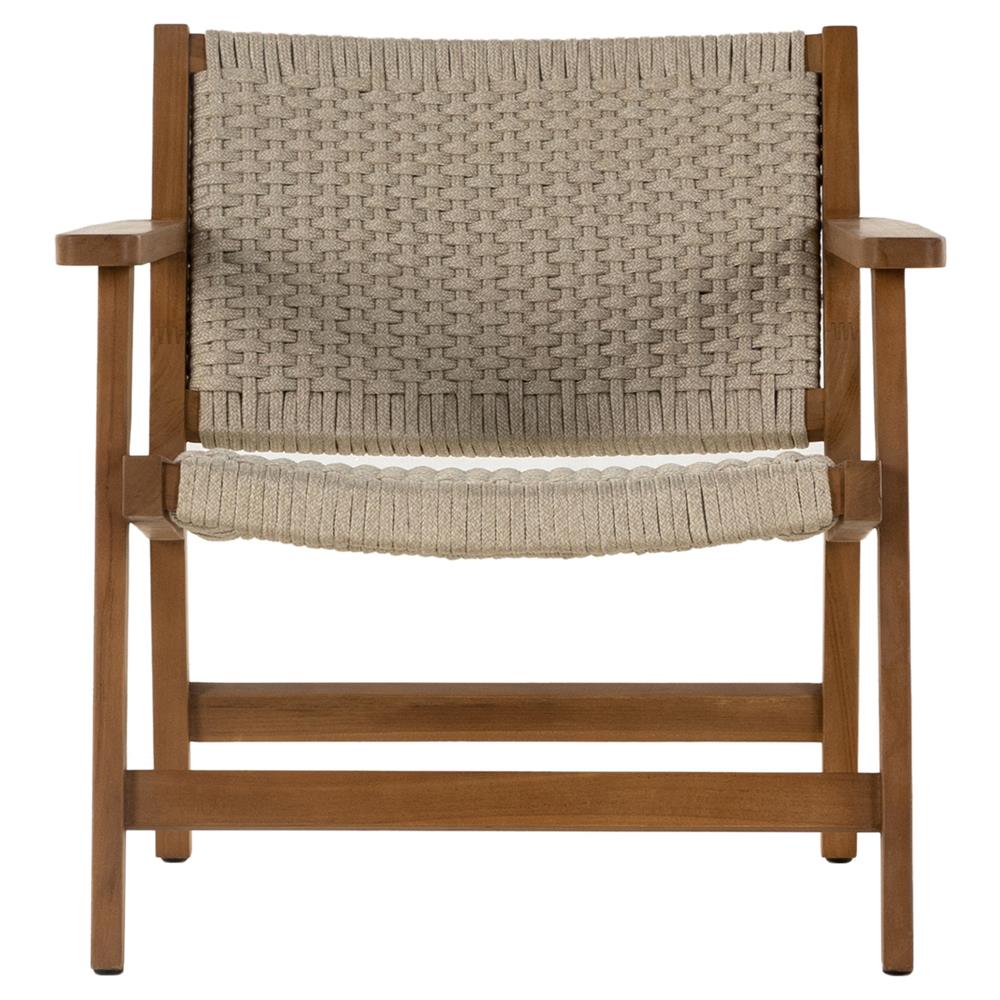 Dion Coastal Beach Light Brown Woven Rope Natural Teak Wood Outdoor Arm Chair|