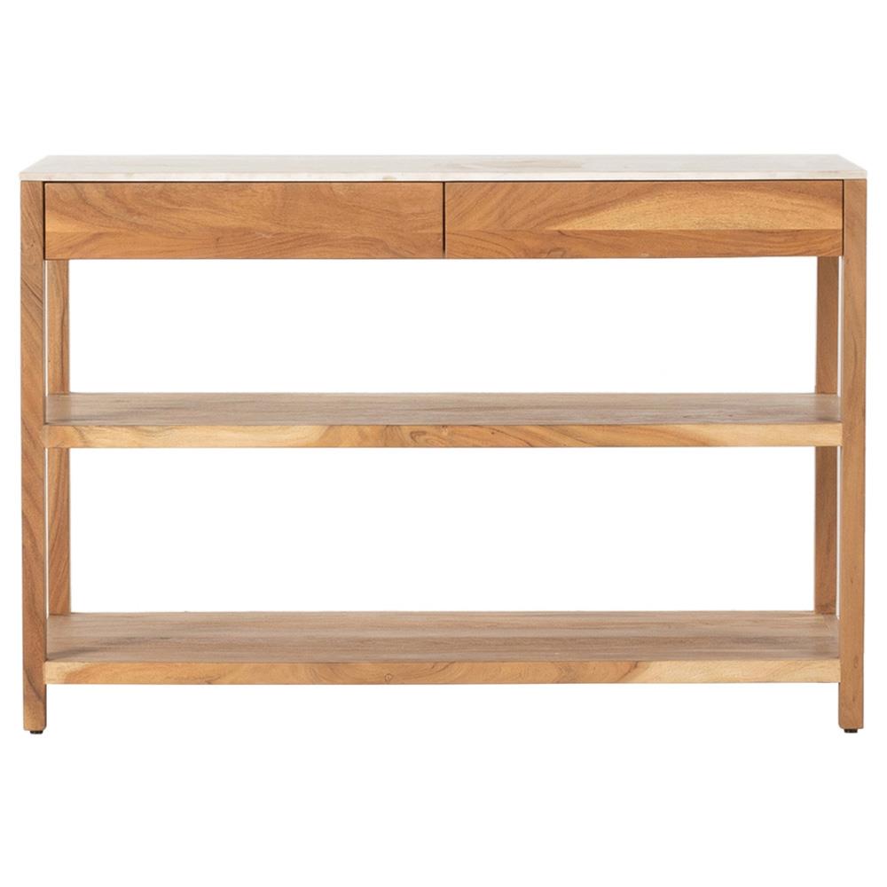 Sohail Coastal Beach White Marble Brown Acacia Wood Kitchen Island - 54"|