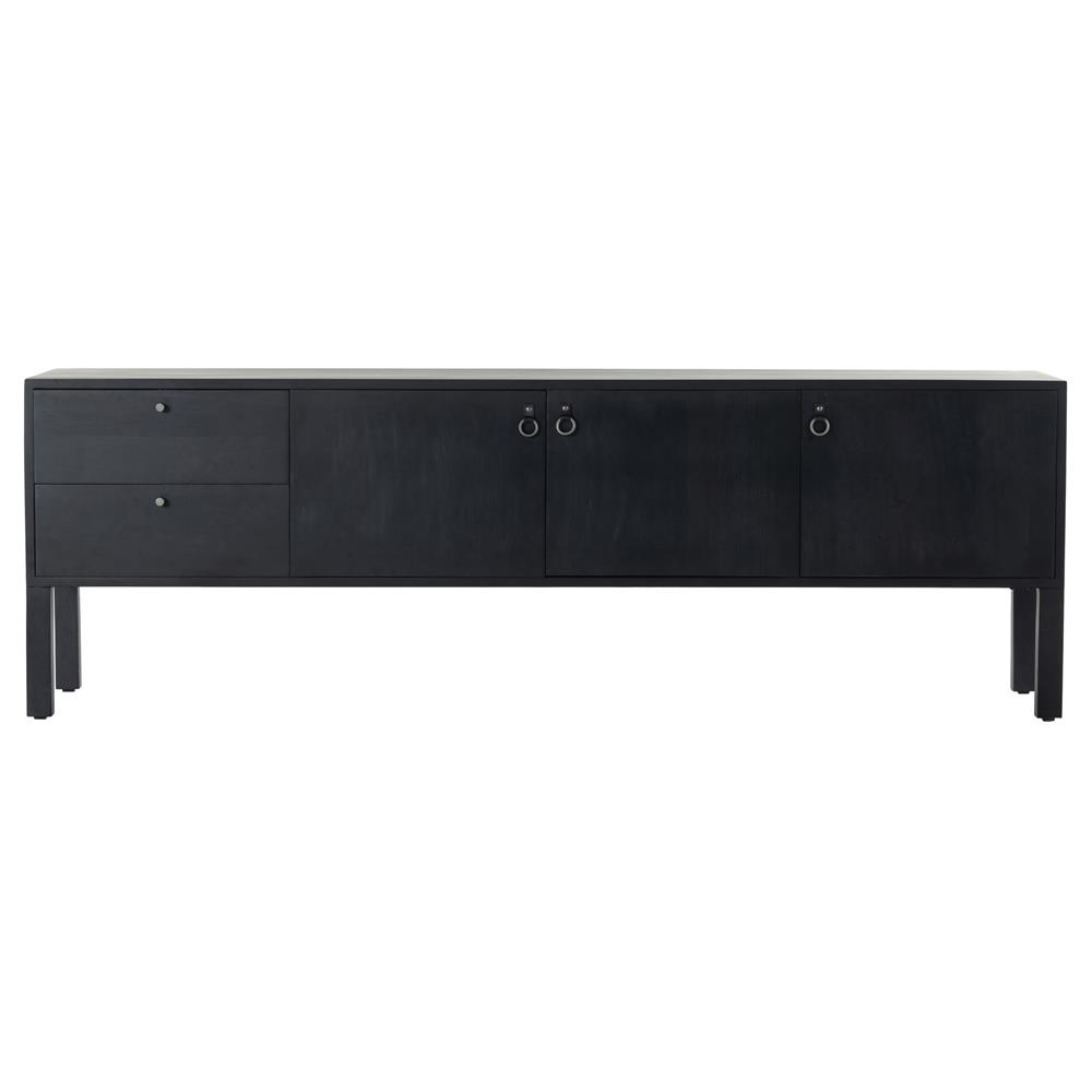 Luca Industrial Loft Black Wash Wood 2 Drawer 3 Door Media Console|