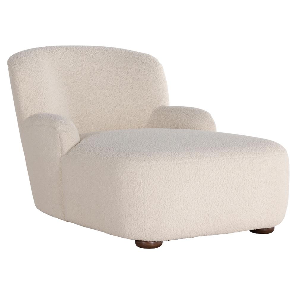Kaden Modern Classic Cream Upholstered Boucle Brown Wood Chaise Lounge|