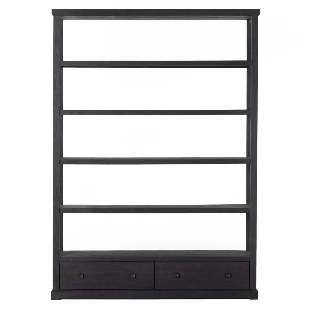 Winston Rustic Lodge Black Reclaimed Wood 2 Drawer Open Back Bookcase|
