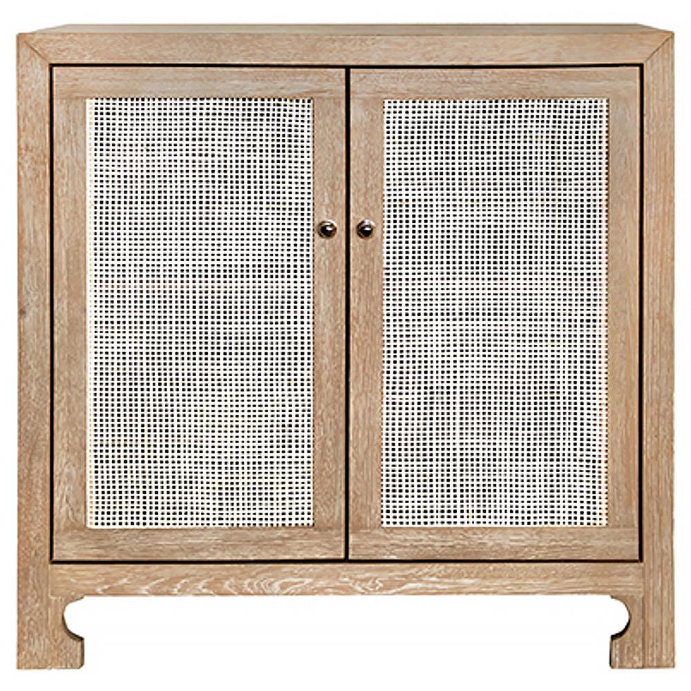 Worlds Away Alden Coastal Beach Brown Oak Wood Woven Cane Cabinet