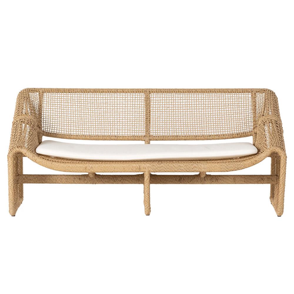 Lani Coastal Beach White Cushion Brown Woven Wicker Outdoor Sofa - 63"W|