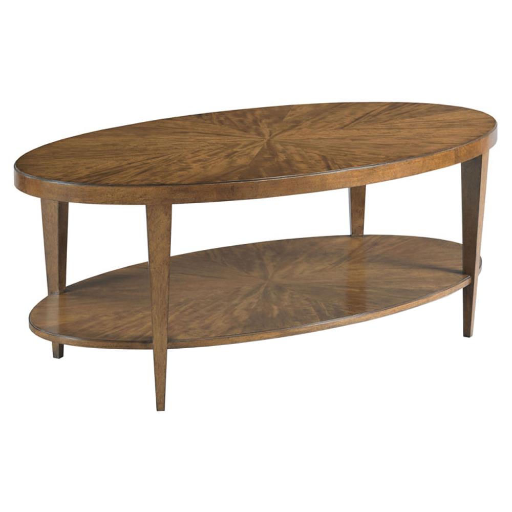 Stafford Mid Century Modern Brown Wood 2 Tier Oval Coffee Table|