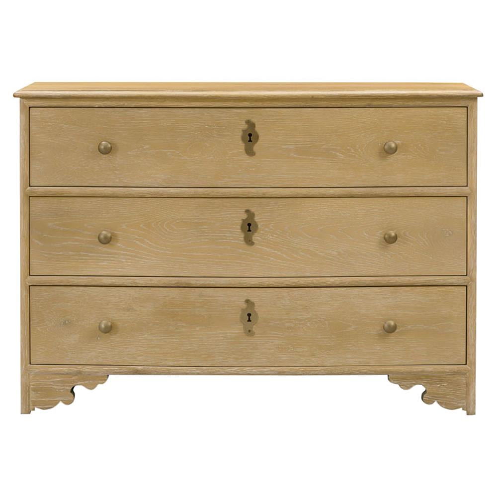 Province French Brown Oak Brass Pulls 3 Drawer Bachelor Chest|