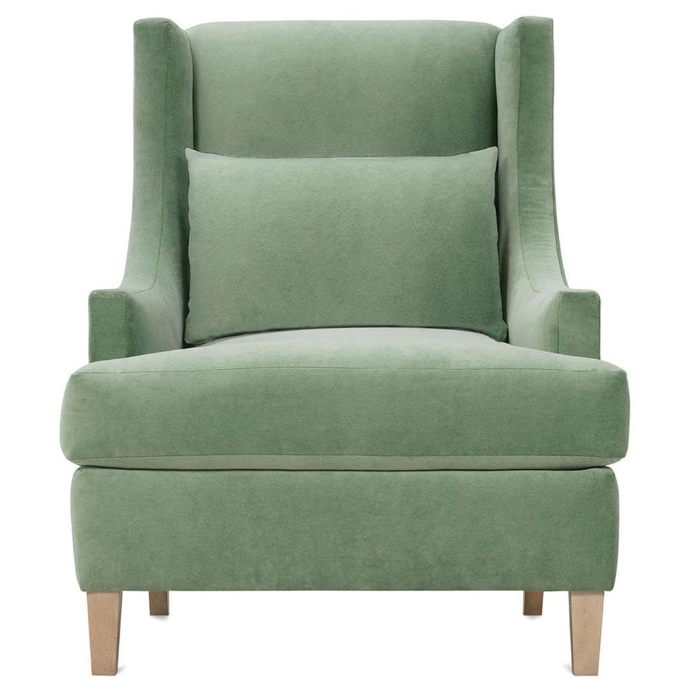 Rosalie French Country Green Upholstered Brown Wood Wingback Arm