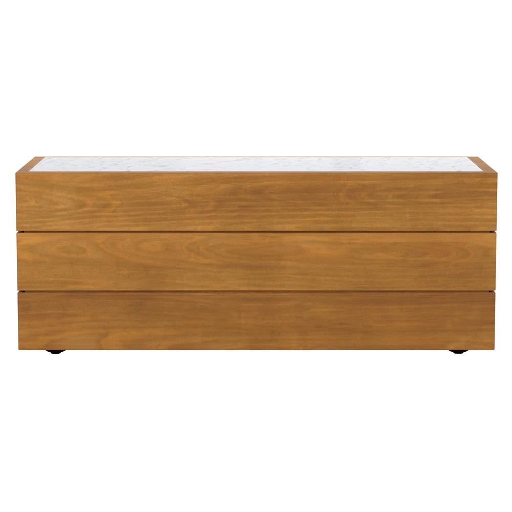 Cee Rustic White Marble Natural Teak Wood Block Rectangular Outdoor End Table|