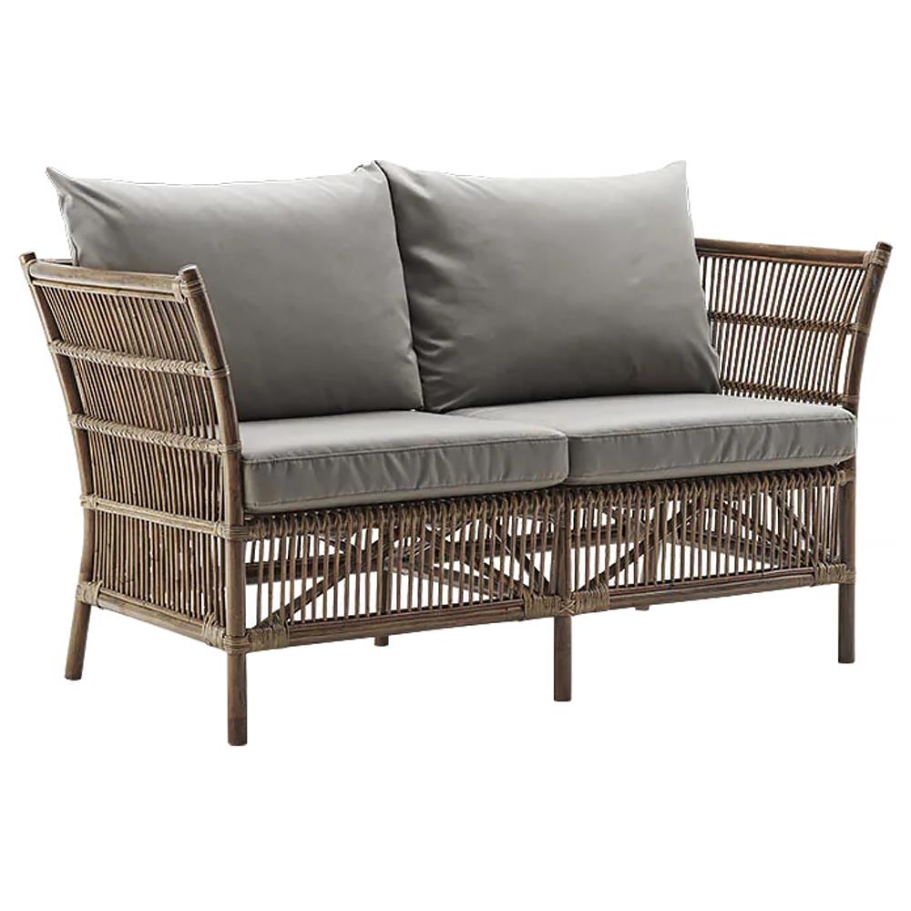 Sydney Coastal Beach Grey Performance Cushion Antique Brown Rattan Sofa - 57.1"W|