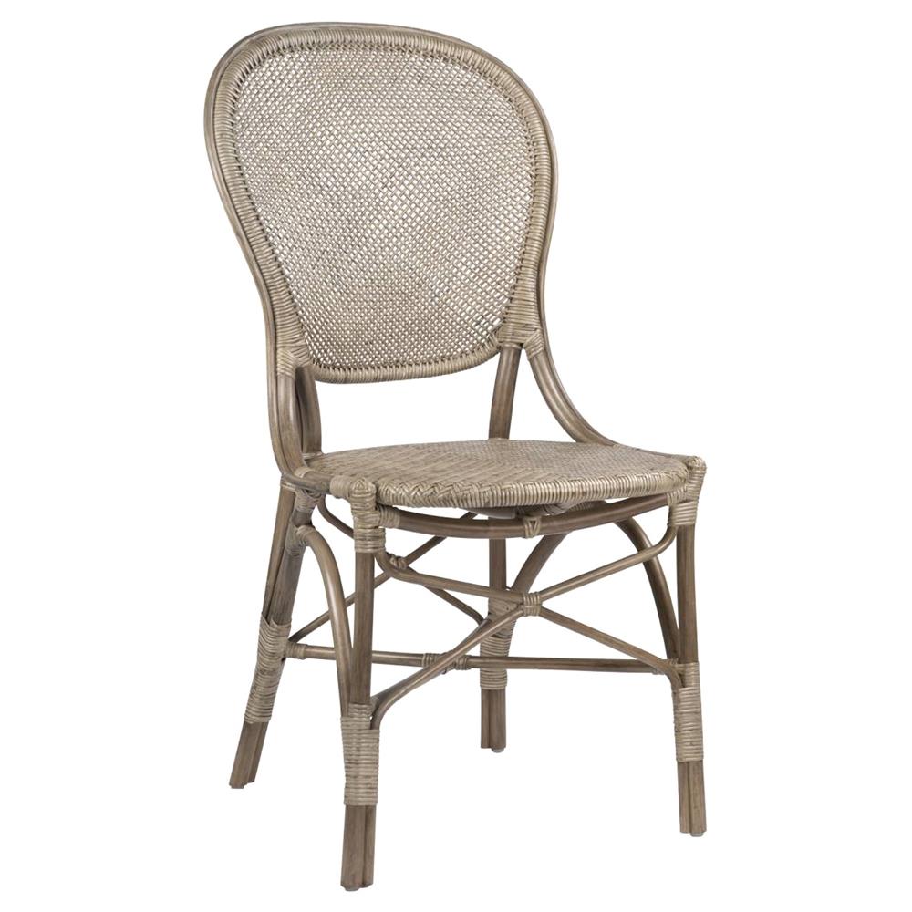 Lydia French Country Grey Woven Rattan Dining Side Chair|