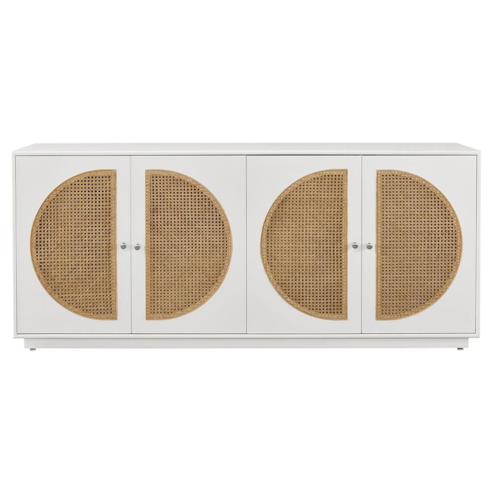 Noelle Modern Classic Brown Woven Cane White Wood Frame 4 Door Sideboard|