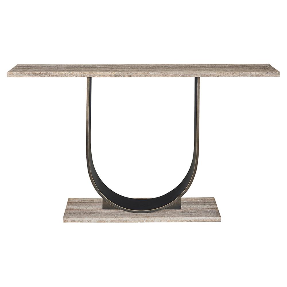 Jorge Industrial Light Brown Stone Grey Metal Base Rectangular Console Table|
