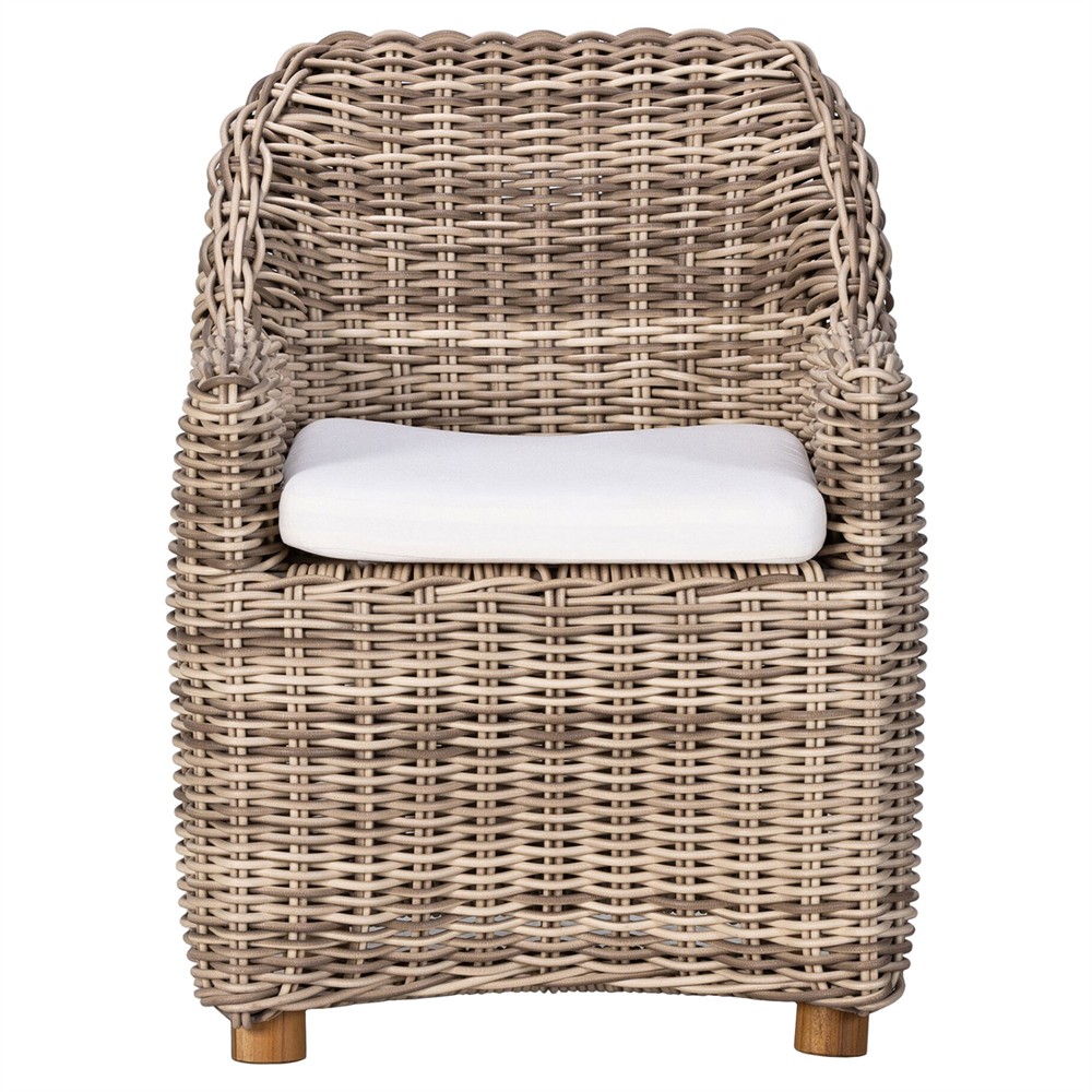 Celina Coastal White Performance Natural Teak Wood Outdoor Dining Arm Chair|