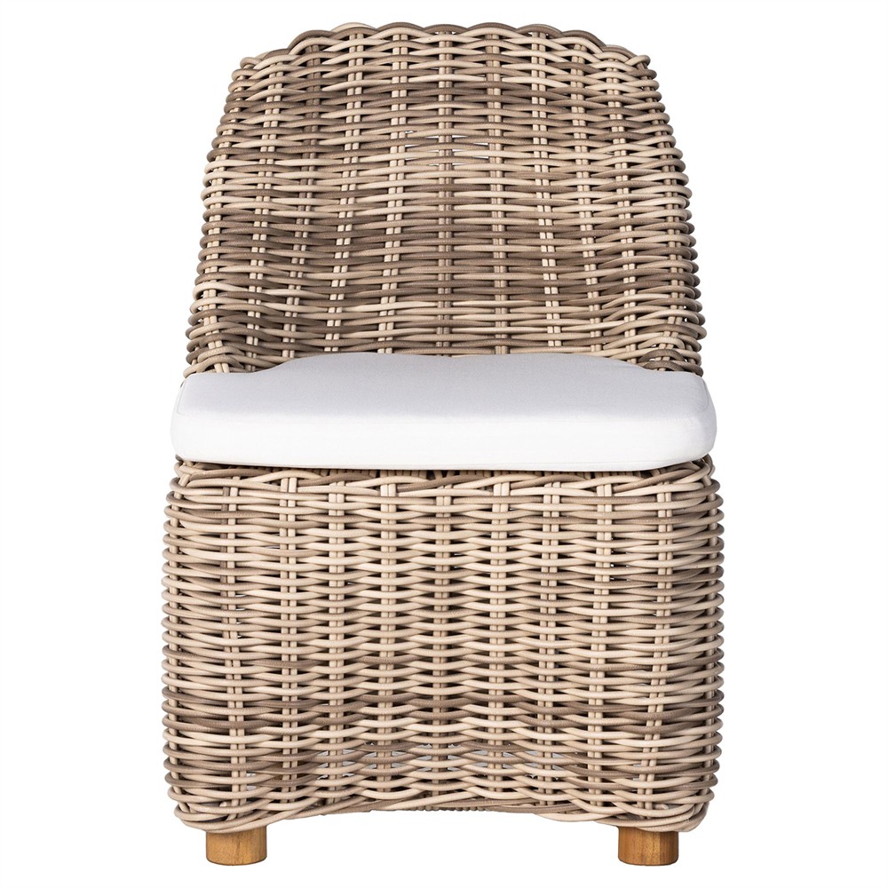 Celina Coastal White Performance Natural Teak Wood Outdoor Dining Side Chair|