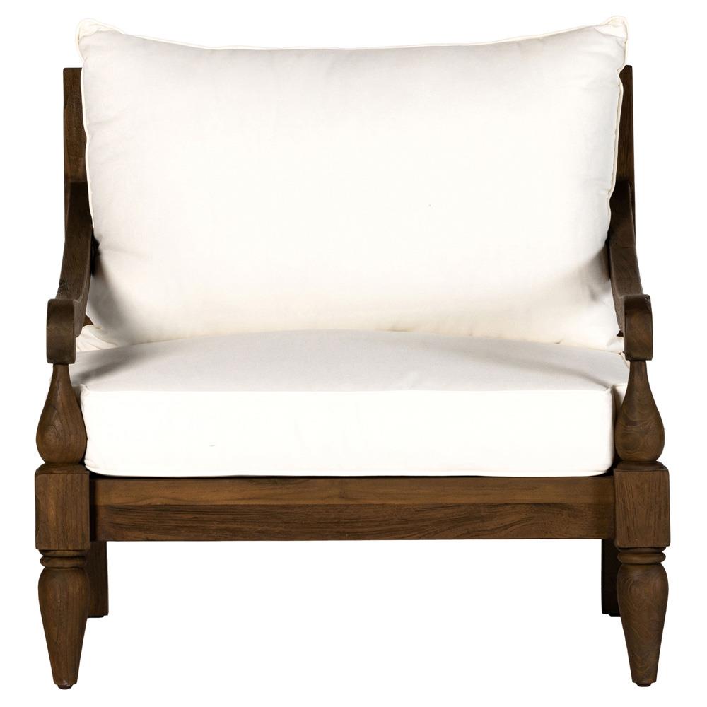 Allan French Country White Cushion Dark Brown Reclaimed Teak Outdoor Arm Chair|
