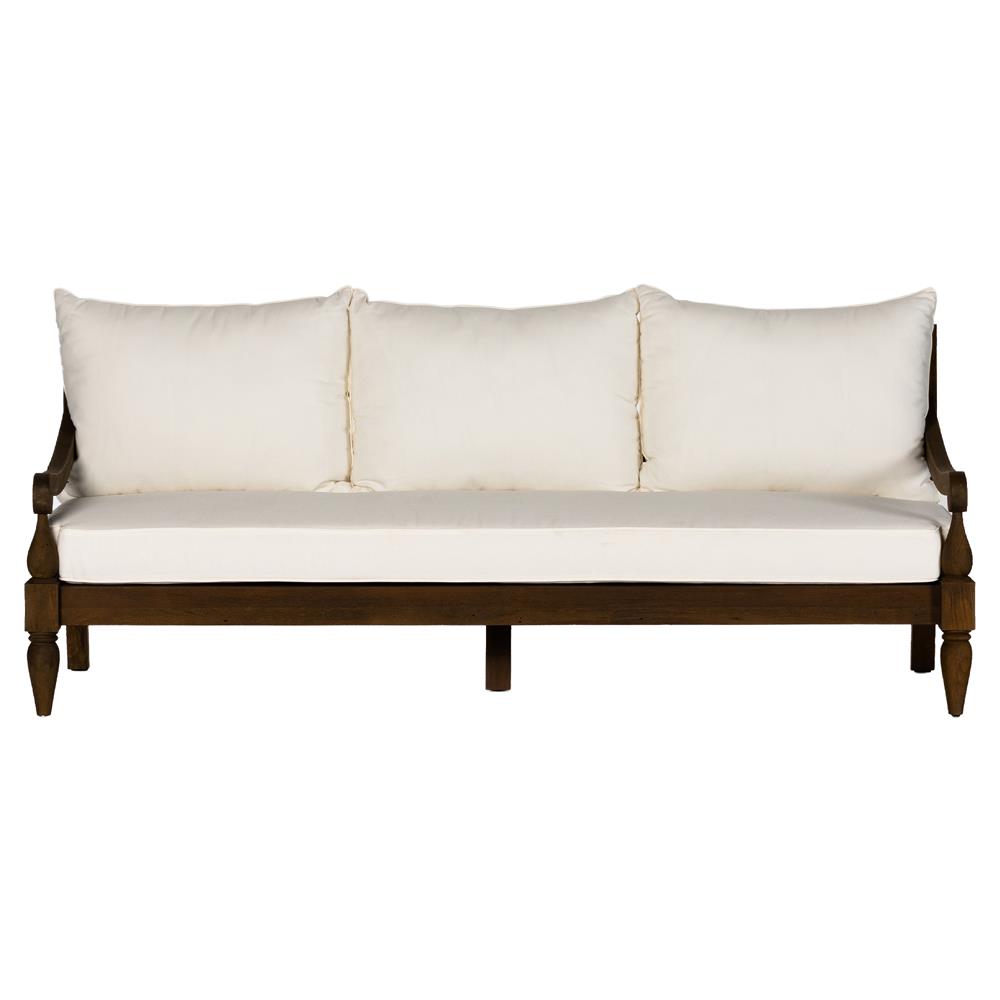 Allan French Country White Cushion Natural Reclaimed Teak Outdoor Sofa - 86"W|