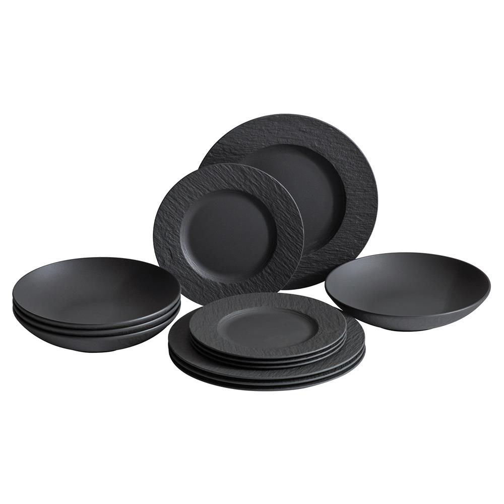 Manufacture Rock Modern Black Porcelain 12 Piece Dinnerware Set|