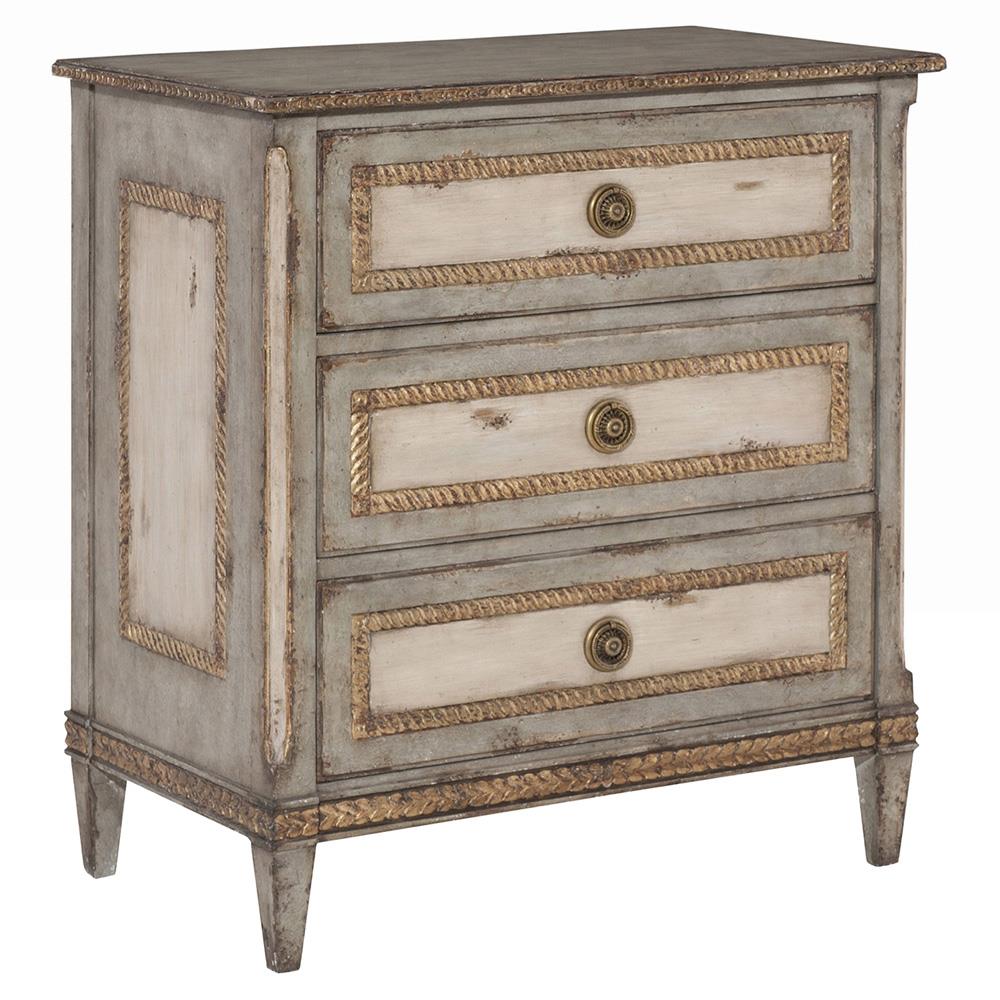 Century Corbett French Country Sage Green Wood Gold Accent 3 Drawer Nightstand|