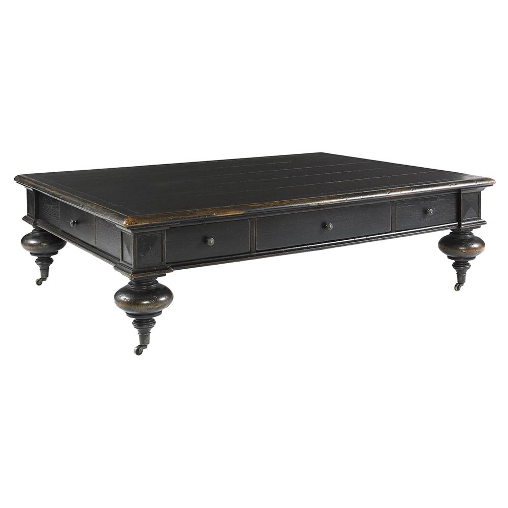 Century Grand Updated Traditional Ebonized Oak Rectangular Storage Coffee Table|