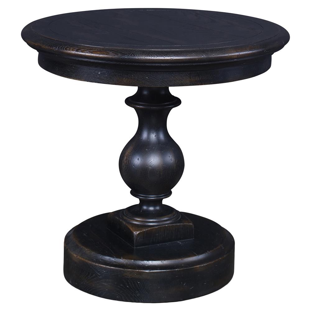 Century Grand French Country Ebonized Brown Oak Round Pedestal Side Table|