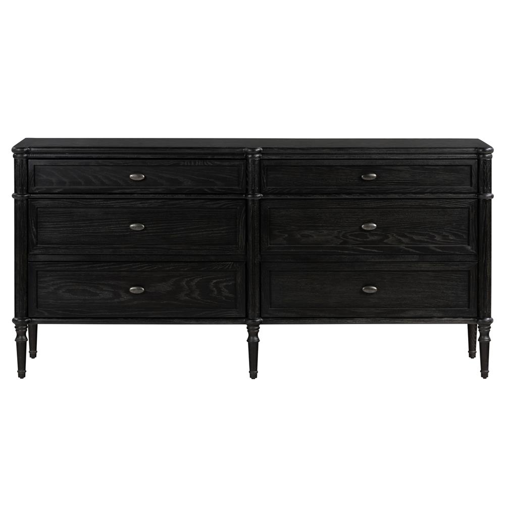Tacorey Rustic Lodge Black Solid Oak Wood 6 Drawer Double Dresser|