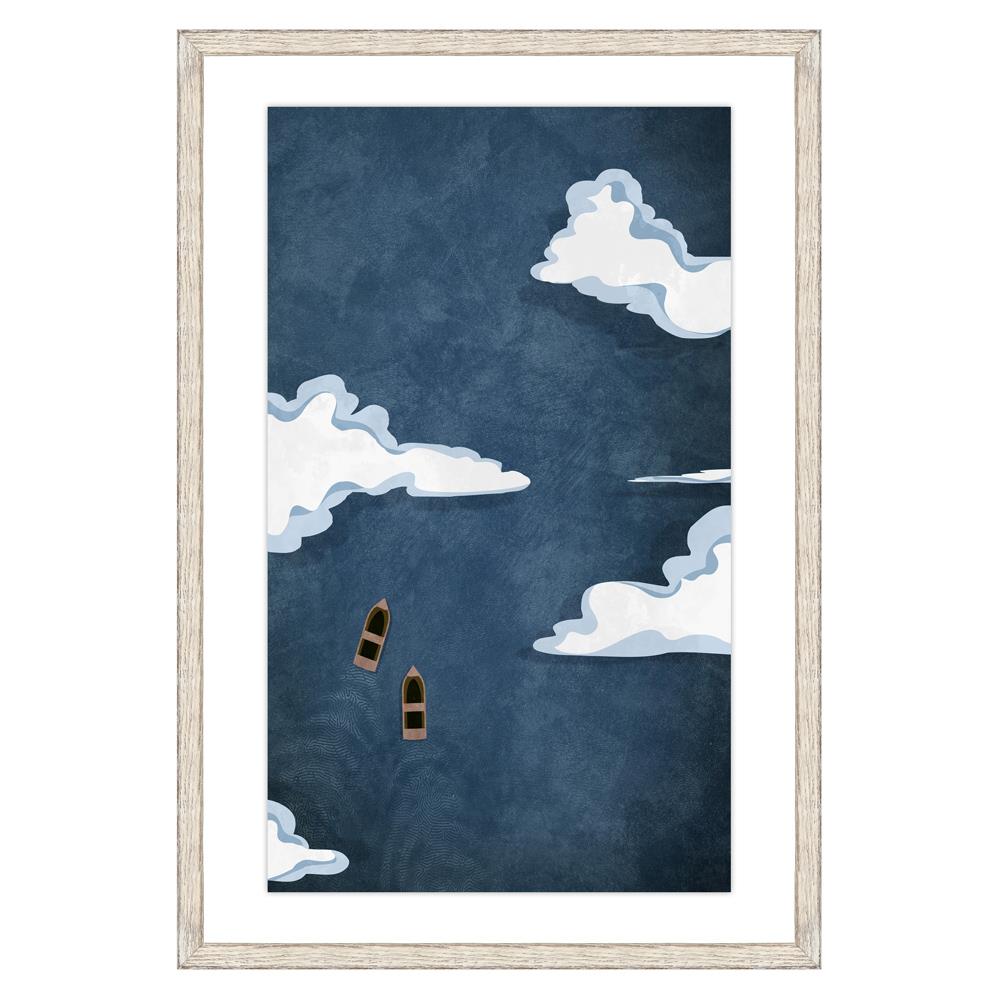 Ariel Coastal Beach Blue Top View Seascape Natural Frame Painting II - 36x24|