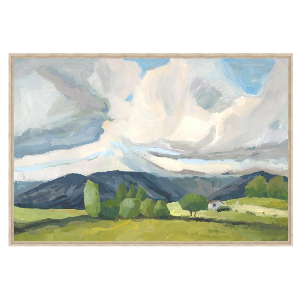 Von French Country Green Mountain Side Landscape Natural Frame Painting - 24x36|