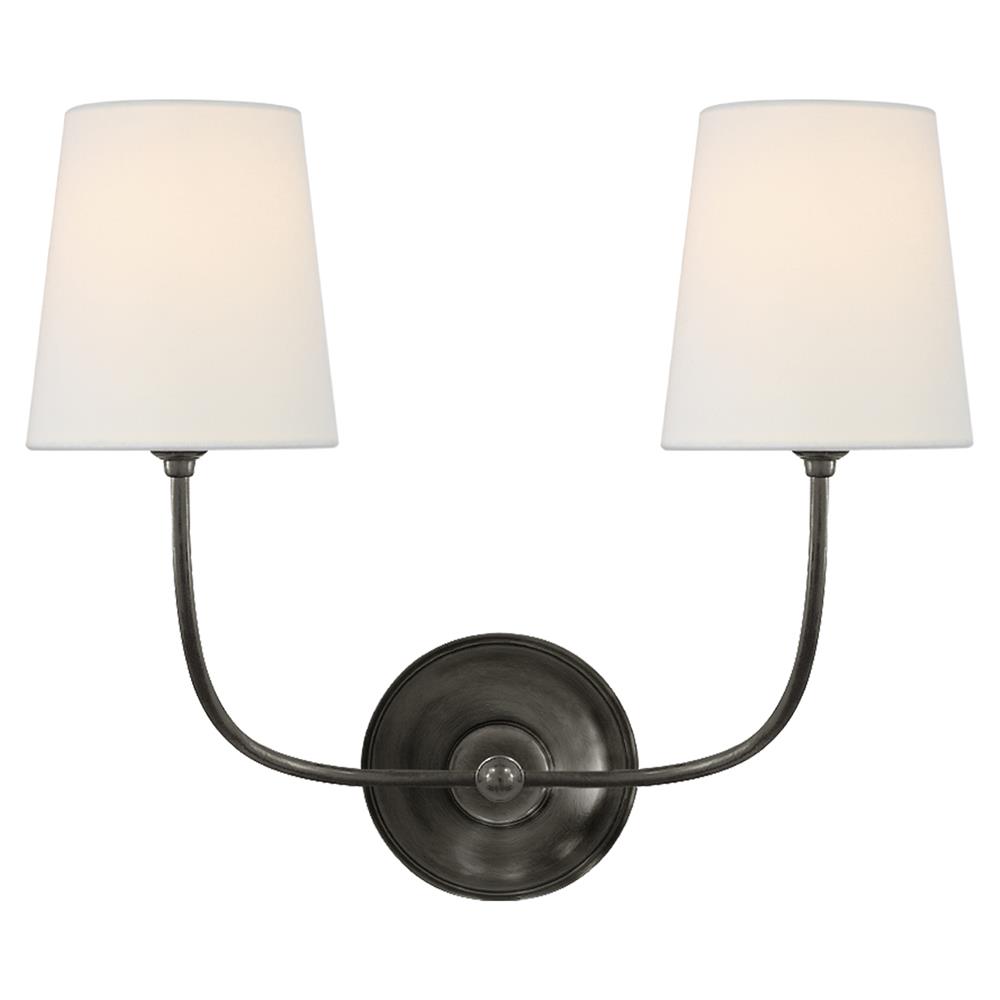 Visual Comfort Vendome Modern Bronze Metal Linen Shade Double Armed Sconce|